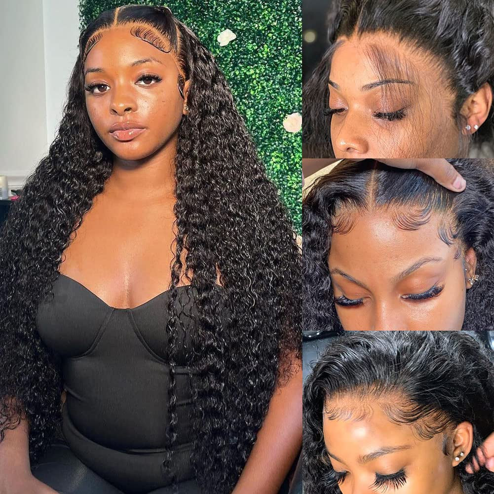 13X4 Deep Wave Lace Front Wigs Human Hair 180% Density Deep Wave Frontal Wigs Human Hair HD Lace 26 Inch Curly Wigs for Black Women Pre Plucked with Baby Hair Curly Lace Front Wig Human Hair