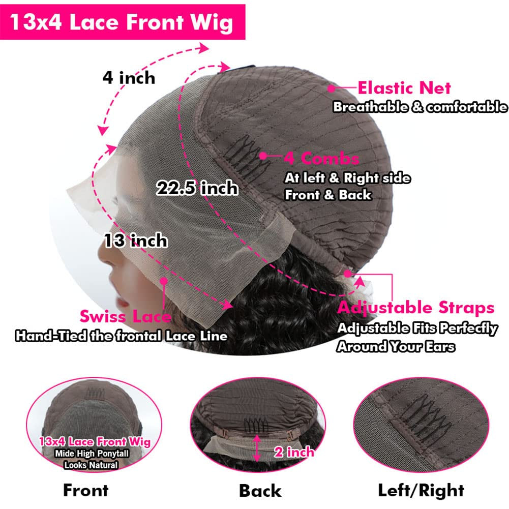 13X4 Deep Wave Lace Front Wigs Human Hair 180% Density Deep Wave Frontal Wigs Human Hair HD Lace 26 Inch Curly Wigs for Black Women Pre Plucked with Baby Hair Curly Lace Front Wig Human Hair