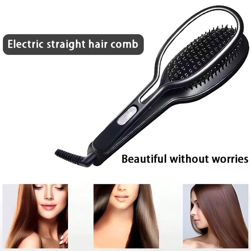 2-In-1 Hair Straightening Comb, Straightening Comb for Hair Electric, Ceramic Straightening and Curling Brush, Quick Heating, One-Button Ccontrol, Portable Straightening Brush for Home, Salon, Travel, Gift for Women, Gift for Mom, Mother&