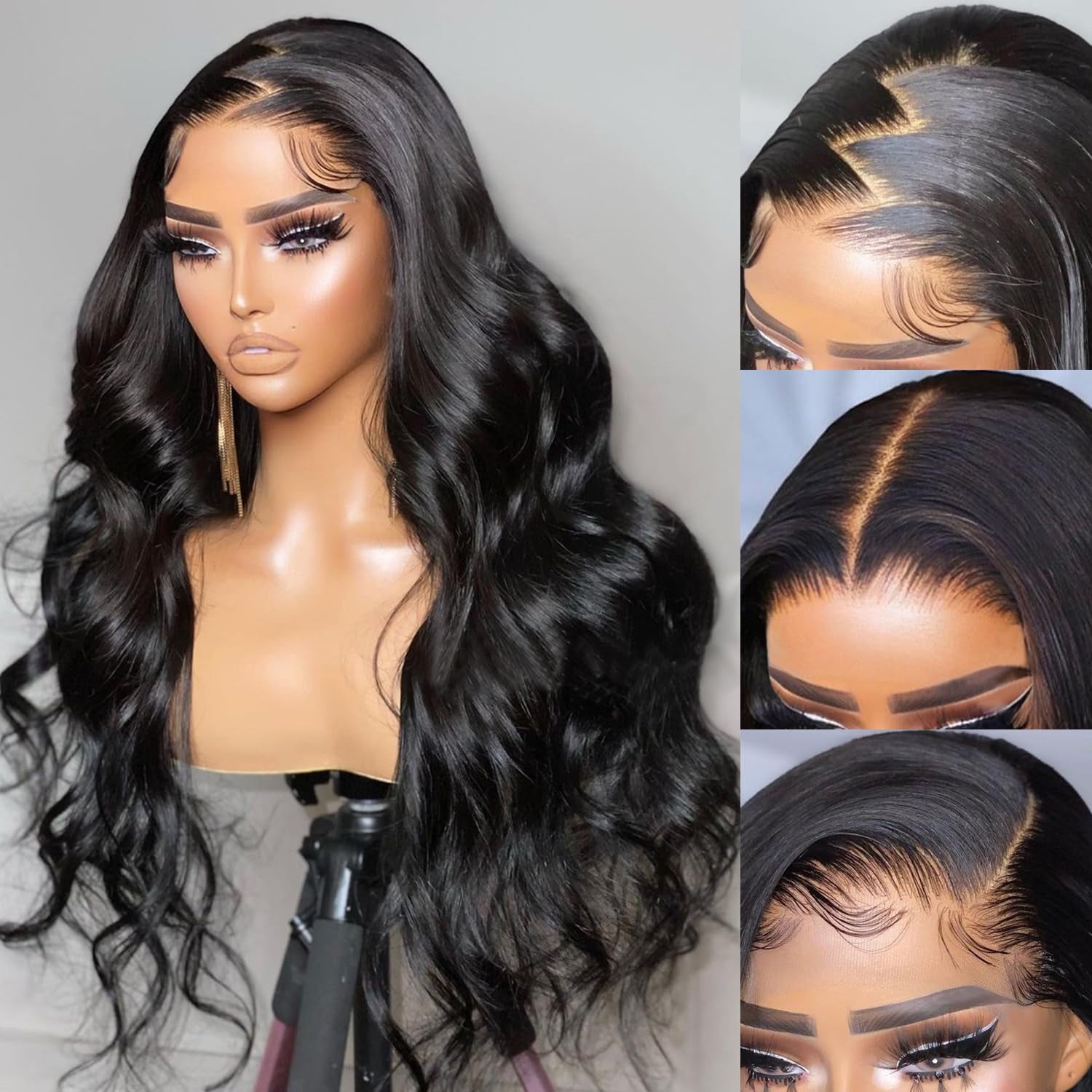 26&quot; Body Wave Lace Front Wigs Human Hair Pre Plucked 180% Density Glueless Human Hair Wigs for Black Women 13X4 HD Lace Frontal Wigs 12A Brazilian Wavy Human Hair Wig with Baby Hair