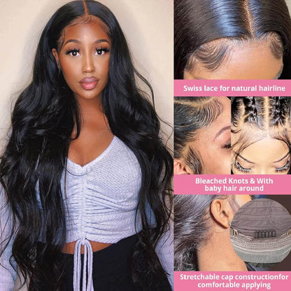 13X4 Body Wave Lace Front Wigs Human Hair for Women 180% Density HD Lace Front Wigs Human Hair Pre Plucked with Baby Hair Natural Hairline Brazilian Virgin Glueless Human Hair Wigs (24 Inch)