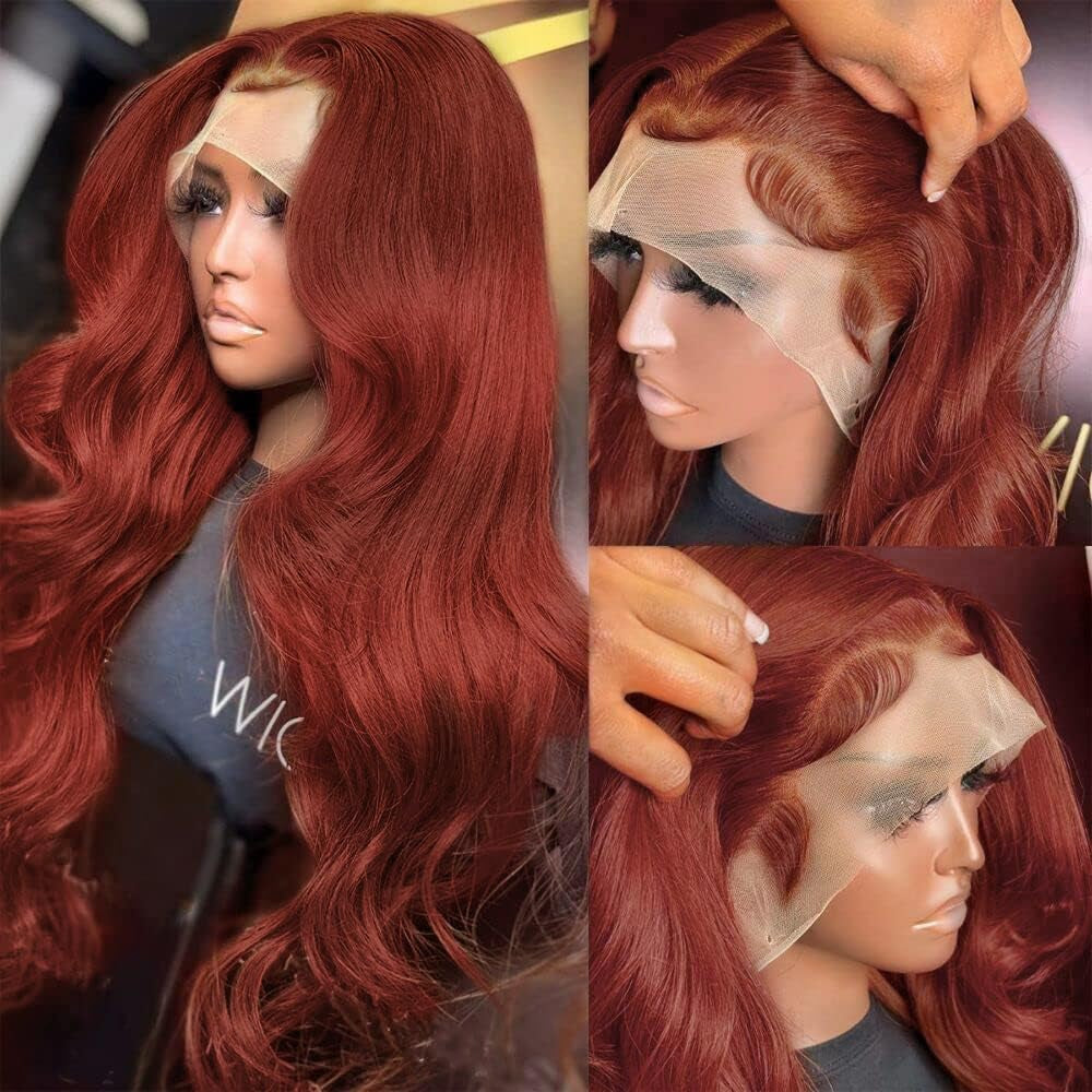 Reddish Brown Lace Front Wigs Human Hair Pre Plucked 13X4 Auburn Colored Human Hair Lace Front Wigs Ginger Wig Human Hair Body Wave HD Lace Frontal Wigs Human Hair 24 Inch