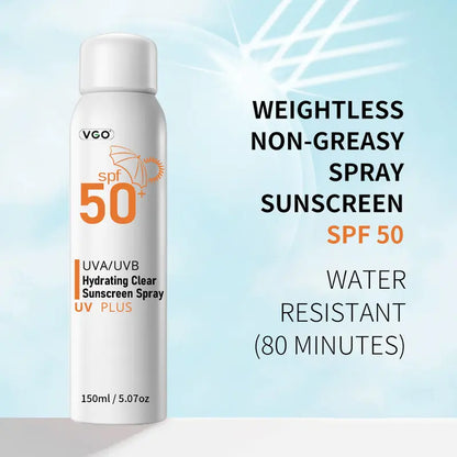 (VGO) Hydrating Clear Sunscreen Spray, SPF50+ : Effective Sun Protection for up to 500 Mins; Makeup Spf Spray ,Block UVA Ultraviolet Rays,Prevent Skin Drakening Ageing Waterproof Sweat-Resistant Fetures Sets Makeup Facial Skincare Sets Makeup Summer Sale