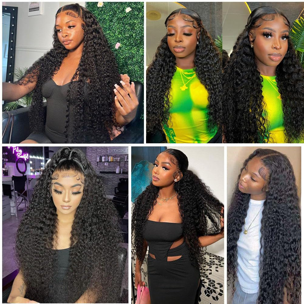 13X4 Deep Wave Lace Front Wigs Human Hair 180% Density Deep Wave Frontal Wigs Human Hair HD Lace 26 Inch Curly Wigs for Black Women Pre Plucked with Baby Hair Curly Lace Front Wig Human Hair