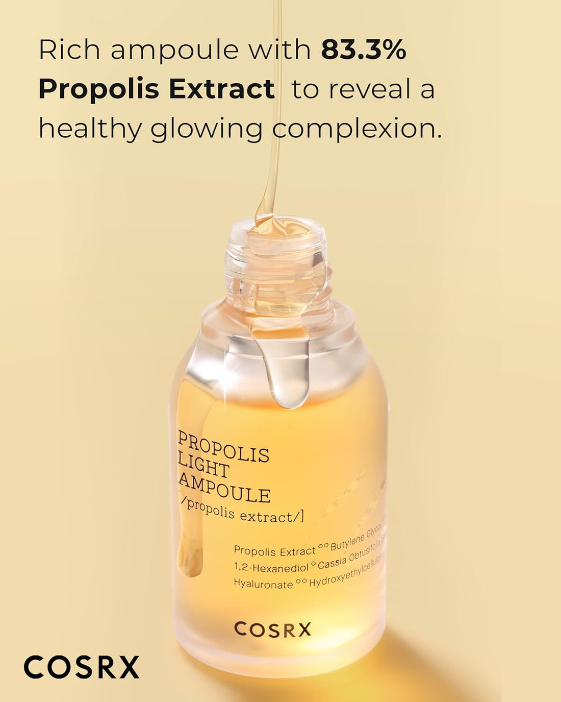 Propolis Ampoule, Glow Boosting Serum for Face with 73.5% Propolis Extract, 1.01Fl.Oz/30Ml, Hydrating Essence for Sensitive Skin, Fine Lines, Uneven Skintone, Korean Skincare