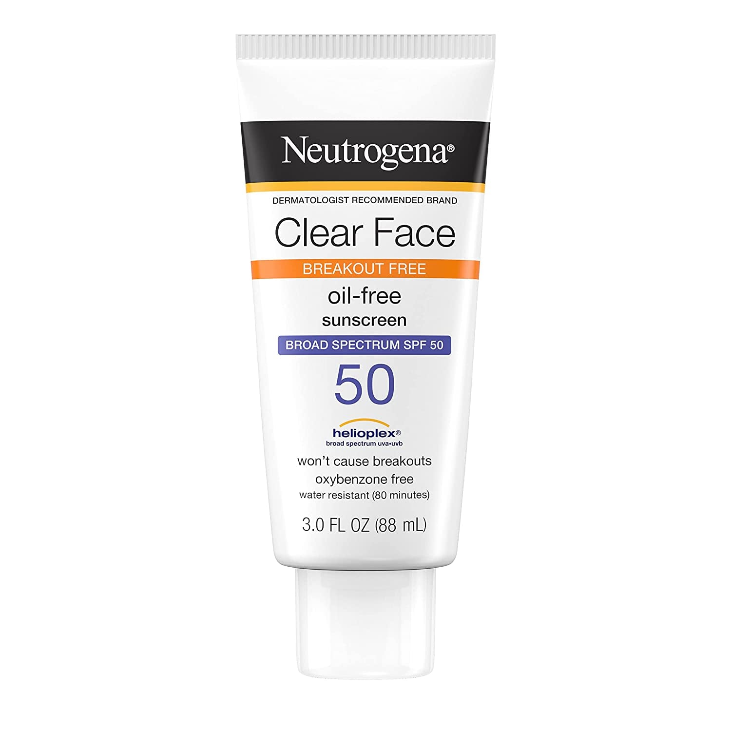 Clear Face Liquid Lotion Sunscreen for Acne-Prone Skin, Broad Spectrum SPF 50 UVA/UVB Protection, Oil-, Fragrance- &amp; Oxybenzone-Free Facial Sunscreen, Non-Comedogenic, 3 Fl. Oz