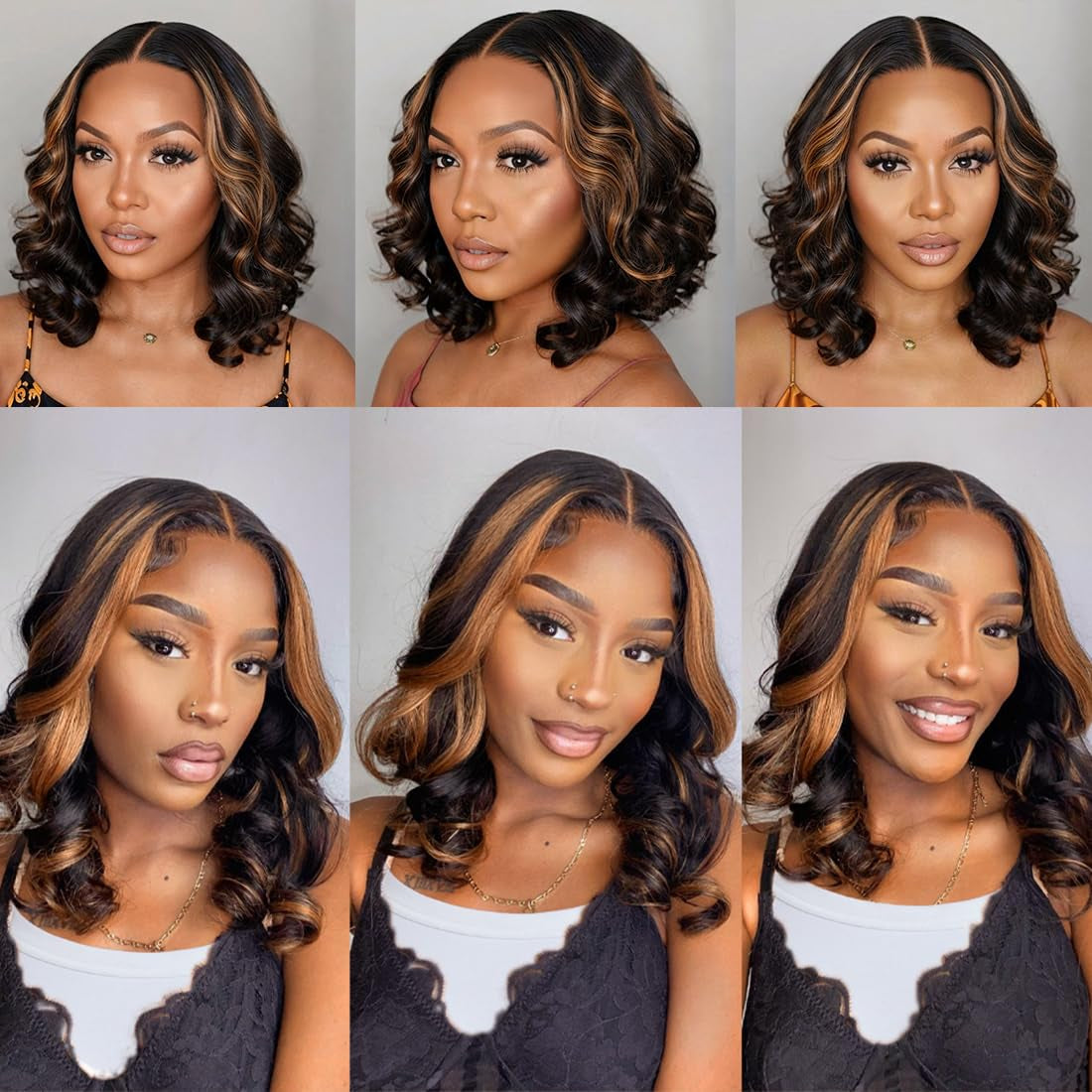 1B/30 Ombre Highlight Bob Wig Human Hair 14 Inch Body Wave Bob Wig Loose Wavy 13X4 Highlight HD Lace Frontal Bob Wig Human Hair 180% Density Pre Plucked Ombre Short Bob Wigs for Black Women