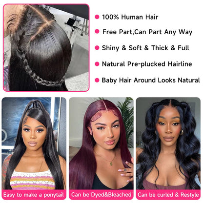 Straight Lace Front Wigs Human Hair 13X4 Transparent HD Lace Front Wigs Human Hair Pre Plucked 180% Density Straight Lace Frontal Wigs Human Hair with Baby Hair for Women 24 Inch