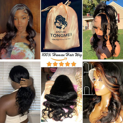 Body Wave Lace Front Wigs Human Hair Pre Plucked 13X4 HD Transparent Lace Frontal Wig with Baby Hair 180% Density Brazilian Virgin Human Hair Lace Front Wigs for Women Natural Black 22Inch