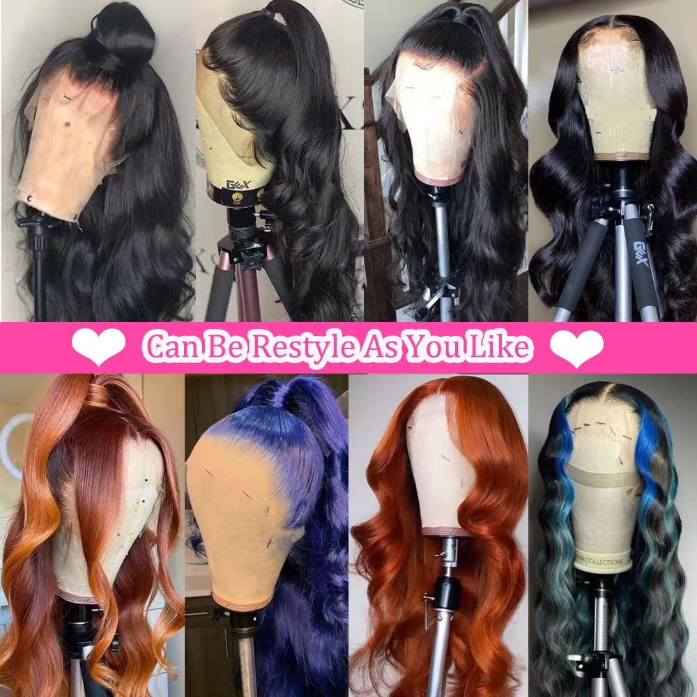 Body Wave Lace Front Wigs Human Hair Pre Plucked 13X4 HD Lace Frontal Wigs Human Hair 180 Density Natural Black Wigs for Women Human Hair Lace Front Wig with Baby Hair Glueless 22 Inch