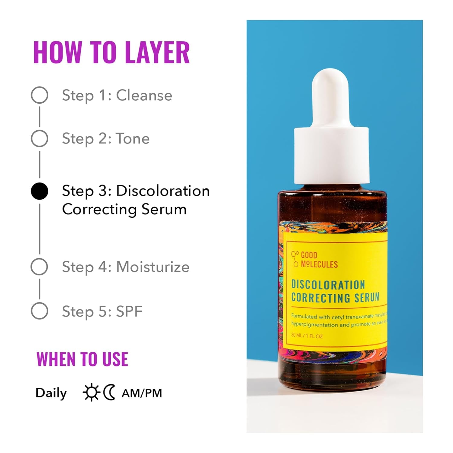 Discoloration Correcting Serum - Tranexamic Acid Ester Salt and Niacinamide for Dark Spots, Sun Damage, and Age Spots - Skincare Face