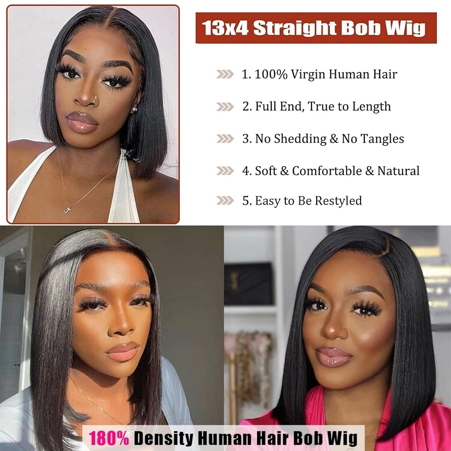 Bob Wig Human Hair, 13X4 HD Lace Front Wigs, 12Inch Glueless Transparent Lace Frontal Bob Wigs, Pre Plucked with Baby Hair, 180% Density 12A Brazilian Short Bob Wig for Women (Natural Color)