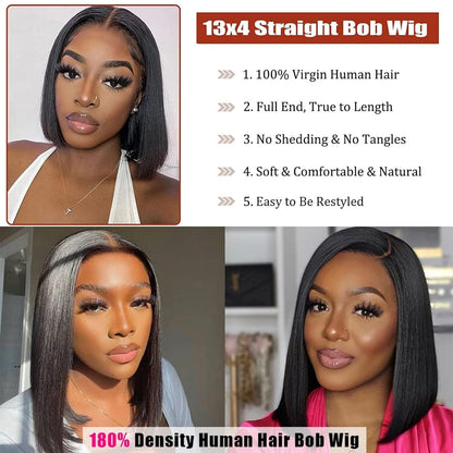 Bob Wig Human Hair, 13X4 HD Lace Front Wigs, 12Inch Glueless Transparent Lace Frontal Bob Wigs, Pre Plucked with Baby Hair, 180% Density 12A Brazilian Short Bob Wig for Women (Natural Color)