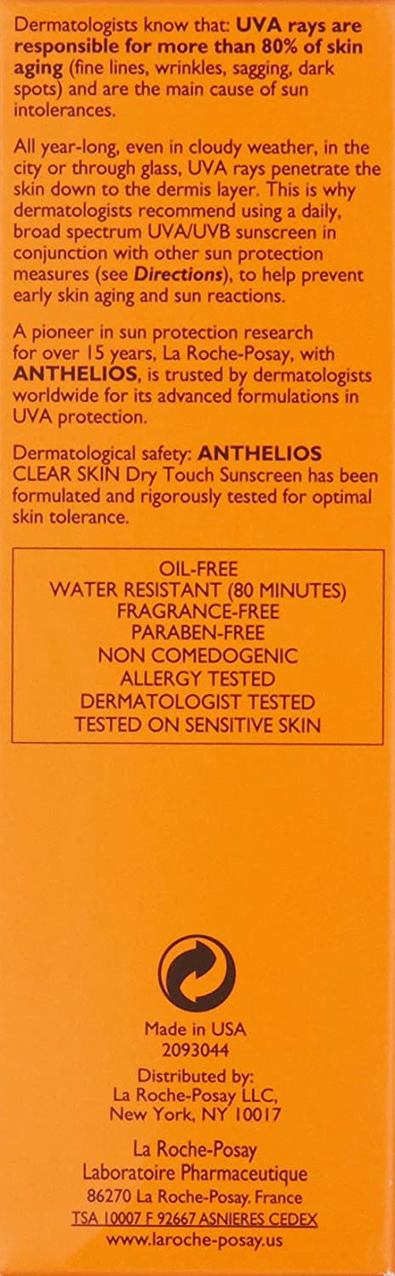 Anthelios Clear Skin Sunscreen Dry Touch SPF 60 | Oil Free Sunscreen for Face | Oil Absorbing | Broad Spectrum SPF + Antioxidants | Non-Greasy | Oxybenzone Free | Travel Size Sunscreen