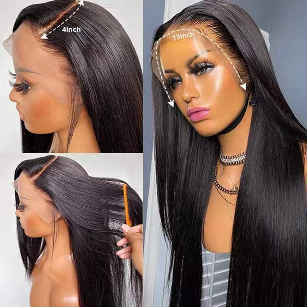 250% Density HD Lace Front Wigs Human Hair 26Inch 15A Grade Real Full Large Lace Space 13X4 Straight Lace Frontal Wigs Human Hair Pre Plucked for Black Women