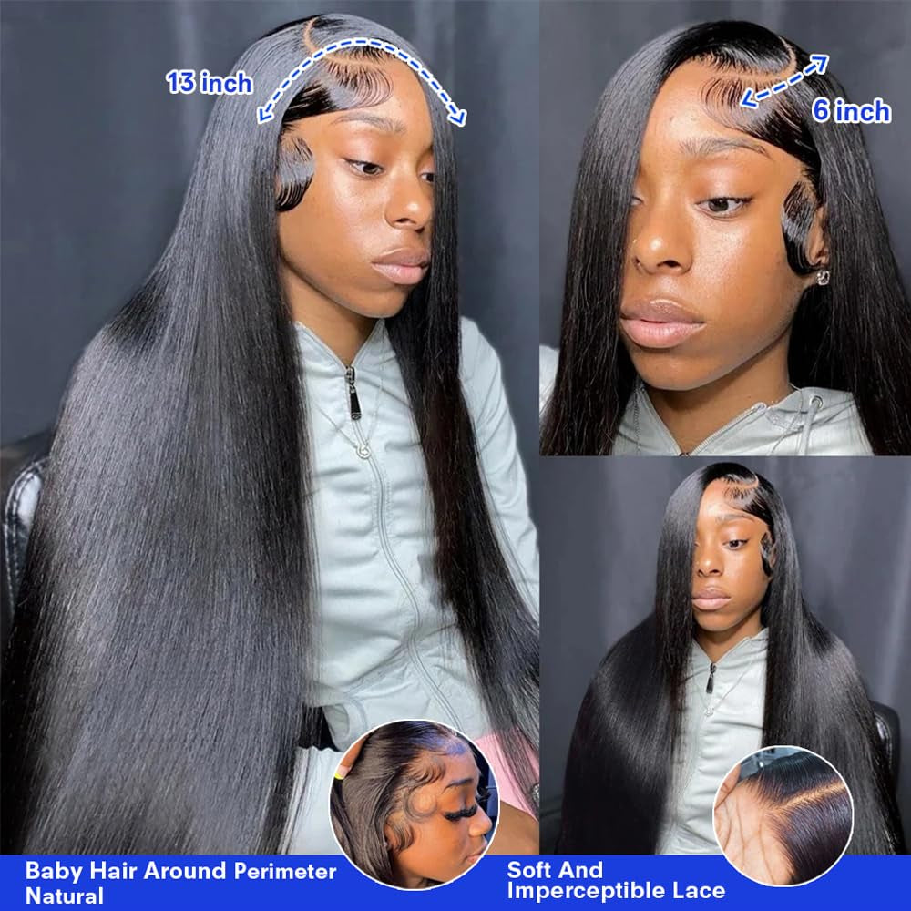 28 Inch 13X6 Lace Front Wigs Human Hair Pre Plucked 180 Density Straight HD Transparent Glueless Wigs Human Hair 13X6 Straight Lace Frontal Wigs Human Hair Wigs for Women with Baby Hair