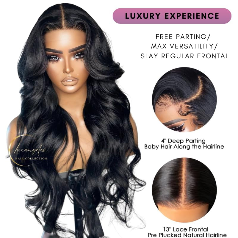 26&quot; Body Wave Lace Front Wigs Human Hair Pre Plucked 180% Density Glueless Human Hair Wigs for Black Women 13X4 HD Lace Frontal Wigs 12A Brazilian Wavy Human Hair Wig with Baby Hair