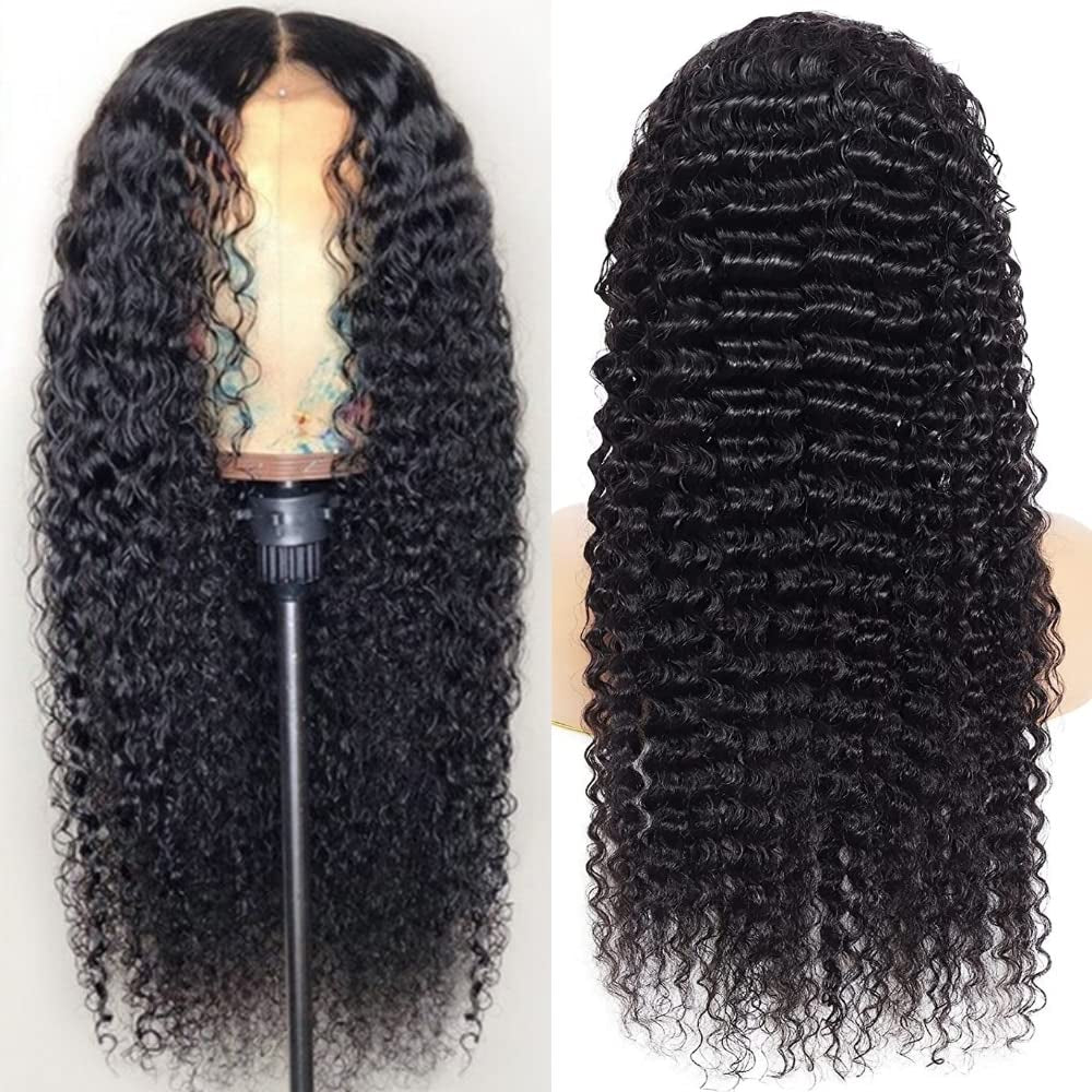 Deep Wave Lace Front Wigs Human Hair 180% Density Curly Lace Front Wig Human Hair 13X4 Lace Frontal Wigs for Black Women with Baby Hair and Special Designed Adjustable Straps (Deep Wave Wig, 24 Inch)