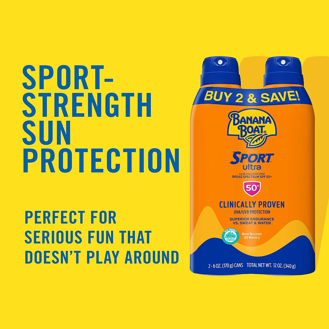 Sport Ultra SPF 50 Sunscreen Spray Twin Pack |  Sunscreen Spray SPF 50, Spray on Sunscreen, Water Resistant Sunscreen, Oxybenzone Free Sunscreen Pack, 6Oz Each