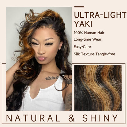 28 Inch Ombre Lace Front Wig Human Hair 1B/30 Body Wave Highlight Lace Front Wigs Human Hair Colored 13X4 Ombre Brown Wig Human Hair 180% Density Glueless HD Lace Frontal Wigs Human Hair