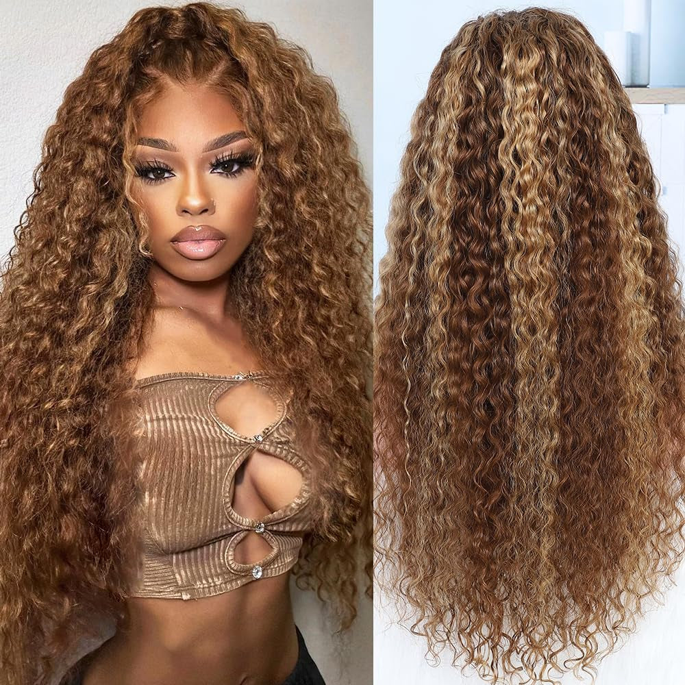 Honey Blonde HD Lace Front Wig Human Hair 200 Density Water Wave Ombre 4/27 Highlight 13X5 Full Lace Front Wigs Human Hair Pre Plucked 26 Inch