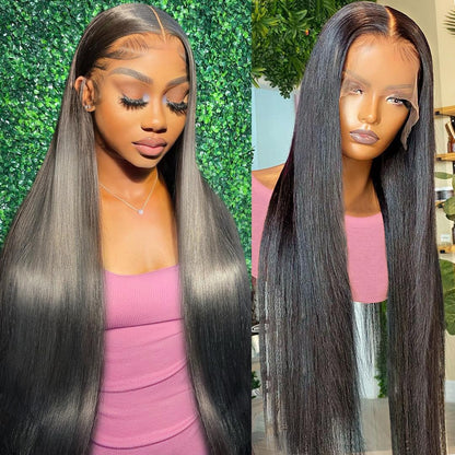 28 Inch Straight Lace Front Wigs Human Hair Pre-Plucked 180% Density Glueless 13X4 HD Lace Frontal Wigs Human Hair Natural Hairline Brazilian Virgin Human Hair for Black Women with Baby Hair