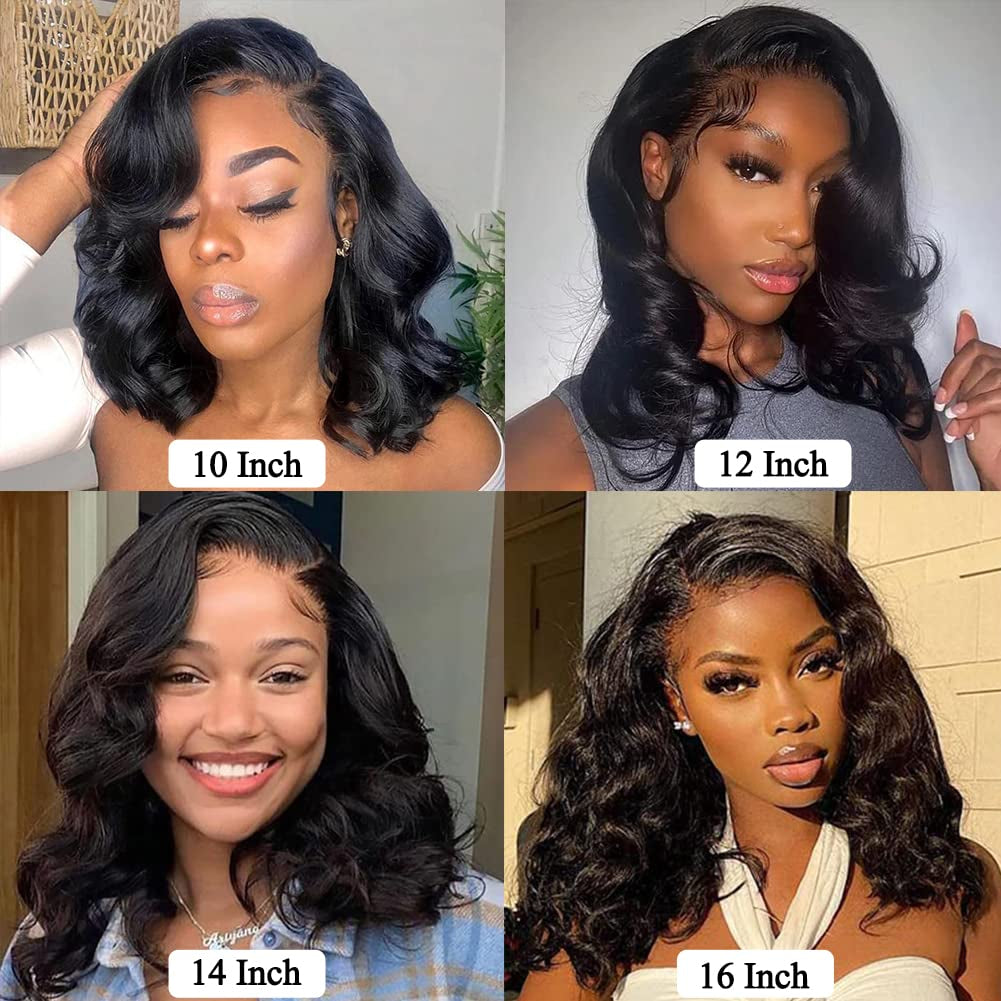 Wavy Bob Wig Human Hair 13X4 Lace Front Wigs Human Hair Pre Plucked Glueless Wigs Human Hair 12 Inch Short Bob Wigs Brazilian Body Loose Wave Wear and Go Human Hair Wig