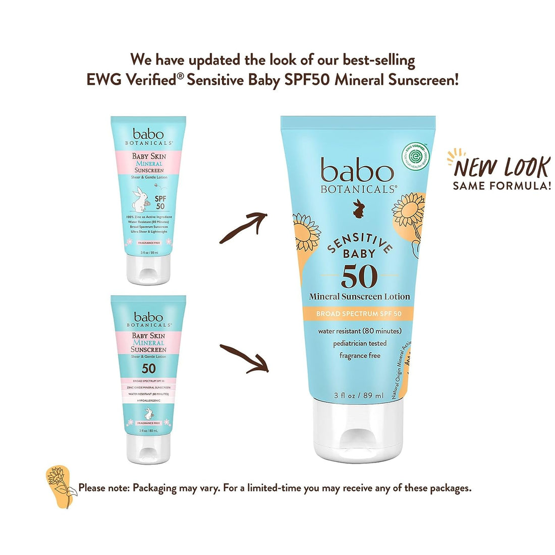 Babo Botanicals Sensitive Baby Mineral Sunscreen Lotion SPF50 - Natural Zinc Oxide - Face &amp; Body - Fragrance-Free - Water-Resistant - EWG Verified - Vegan - Extra Sensitive Skin - for Babies &amp; Kids