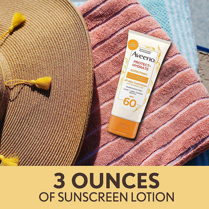 Protect + Hydrate Moisturizing Body Sunscreen Lotion with Broad Spectrum SPF 60 &amp; Prebiotic Oat, Weightless &amp; Refreshing Feel, Paraben-Free, Oil-Free, Oxybenzone-Free, 3.0 Fl. Oz