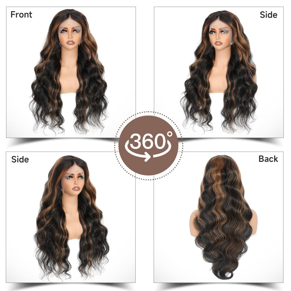 26 Inch Ombre Lace Front Wig Human Hair Pre Plucked with Baby Hair FB/30 HD Lace Front Wigs Human Hair 180% Density Highlight Body Wave Lace Frontal Wigs Human Hair Glueless Wigs