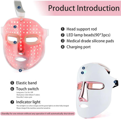 LED Face Mask Light Therapy Skin Beauty Machine, 7 Color LED Light Therapy Facial Skin Care Mask, Face Mask for Removal Wrinkle anti Aging Anti-Acne with Face