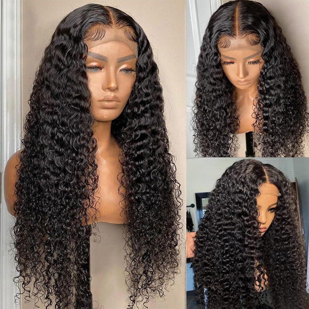 28 Inch Deep Wave Lace Front Wigs Human Hair Pre Plucked 13X4 HD Transparent Lace Frontal Wigs Human Hair 180% Density Deep Curly Glueless Wigs Human Hair for Women