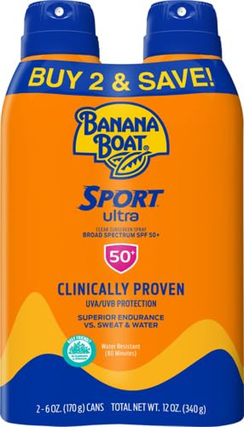 Sport Ultra SPF 50 Sunscreen Spray Twin Pack |  Sunscreen Spray SPF 50, Spray on Sunscreen, Water Resistant Sunscreen, Oxybenzone Free Sunscreen Pack, 6Oz Each