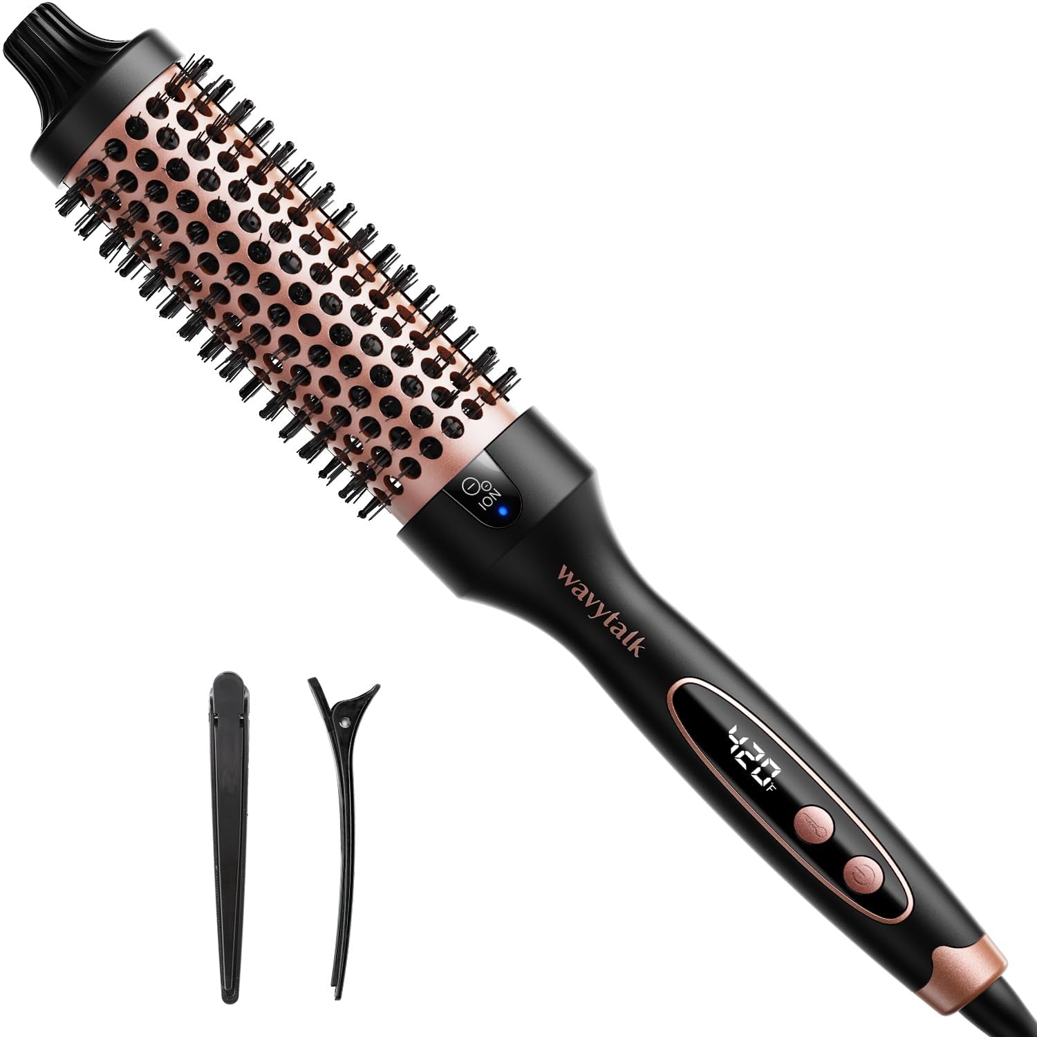 Thermal Brush, Negative Ion Thermal Brush with Ceramic Tourmaline, 1.5 Inch Heated round Brush for Blowout Look, Thermal round Brush Dual Voltage, Rose Gold