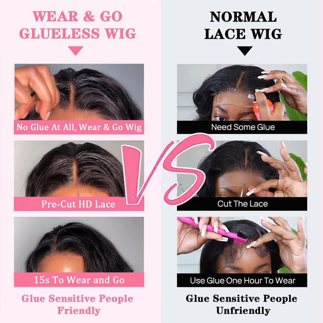 Glueless Bob Wigs Human Hair Pre Plucked Body Wave Wear and Go Glueless Wig Lace Pre Cut 4X4 Lace Closure New Upgraded No Glue Wigs for Black Women Human Hair Natural Hairline 12 Inch