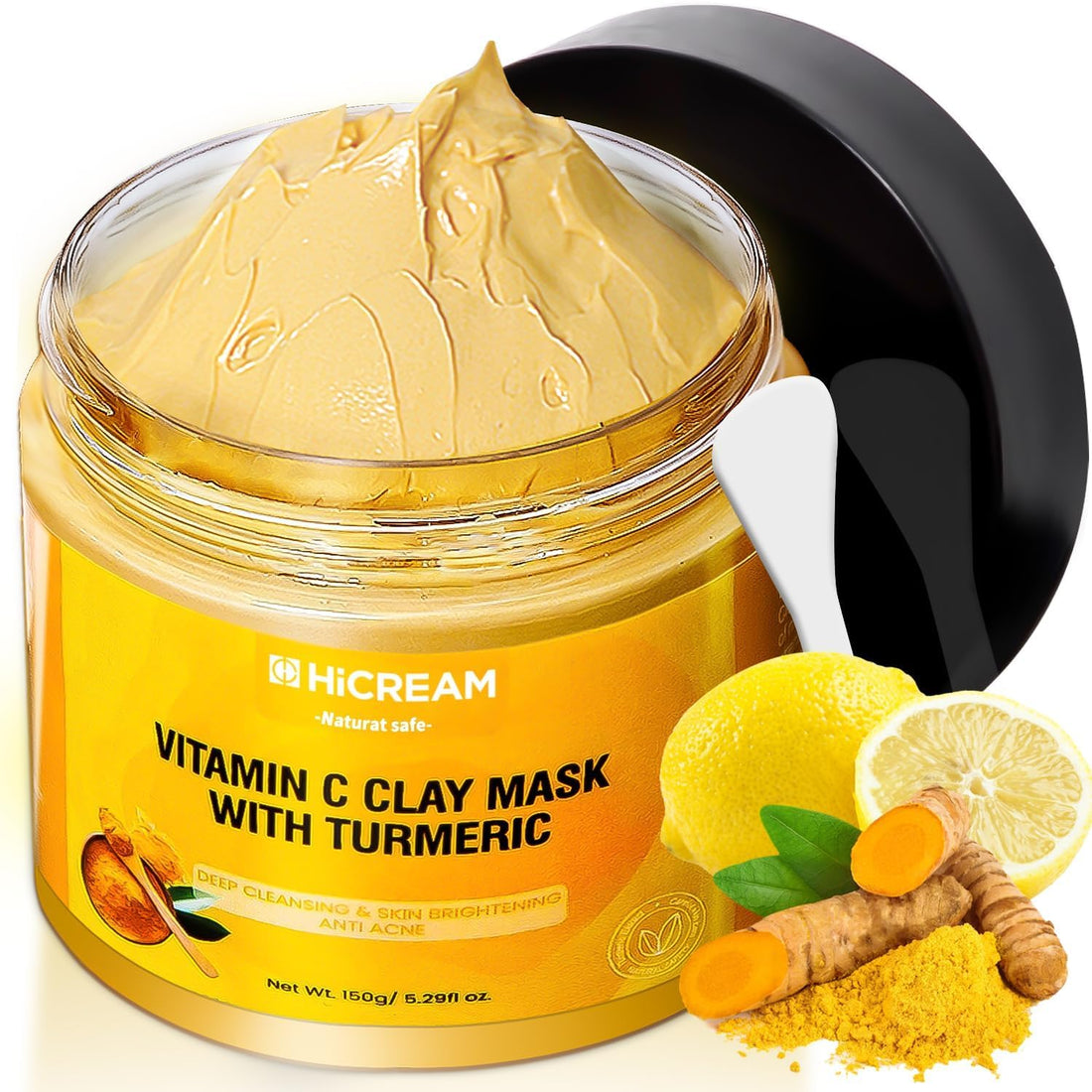 Turmeric Vitamin C Clay Mask, Deep Cleansing Facial Mask, Clay Face Mask Skin Care with Kaolin Clay and Aloe for Pores, Acne, Dark Spots, Hydrating 5.29 Oz (Yellow)