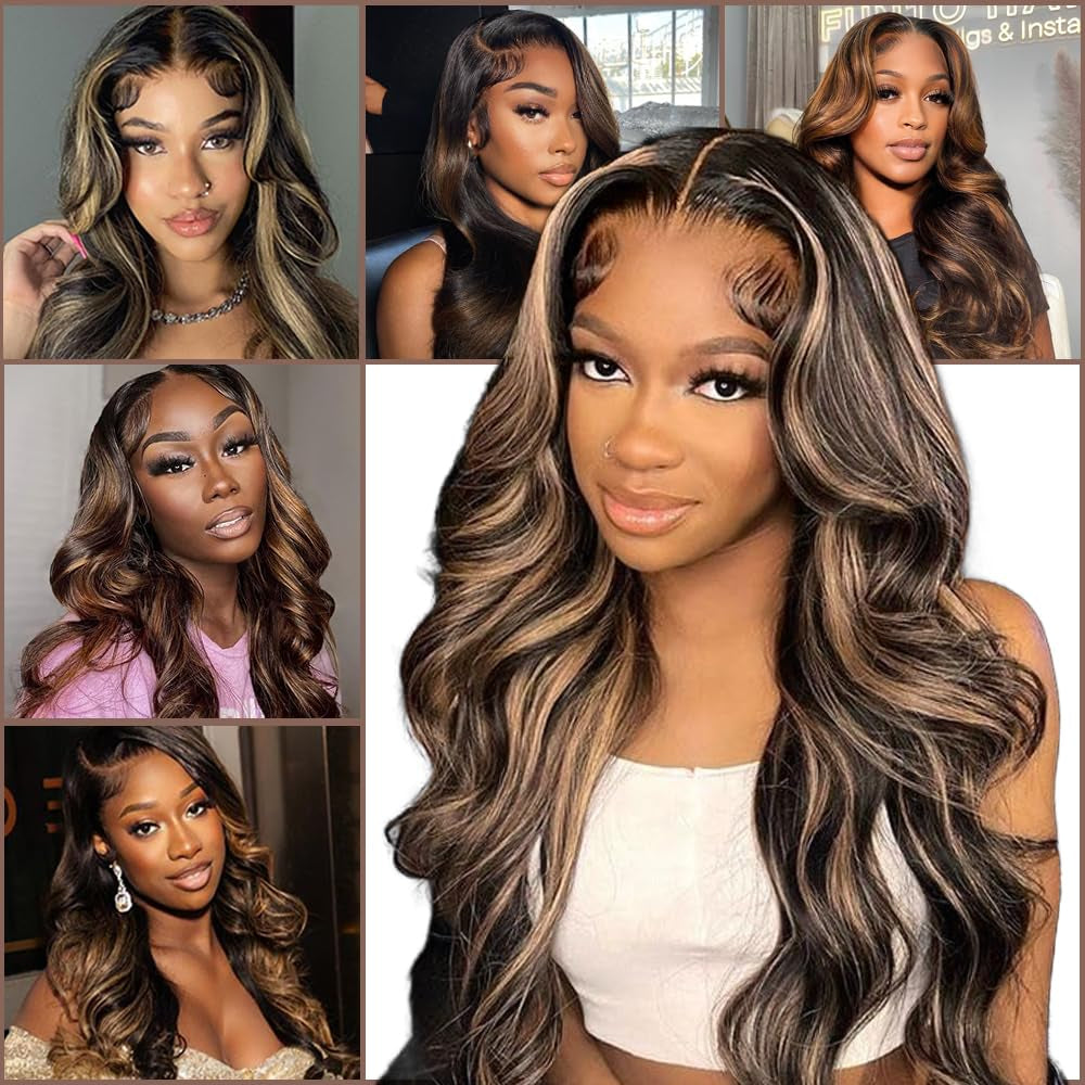 26 Inch Ombre Lace Front Wig Human Hair Pre Plucked with Baby Hair FB/30 HD Lace Front Wigs Human Hair 180% Density Highlight Body Wave Lace Frontal Wigs Human Hair Glueless Wigs