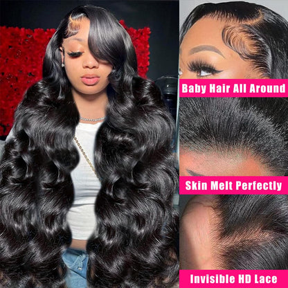 Body Wave Lace Front Wigs Human Hair Pre Plucked Pre Cut 26 Inch 13X4 HD Lace Front Wigs Human Hair 180% Density Body Wave Human Hair Wig with Baby Hair Glueless Lace Frontal Wigs Human Hair for Women