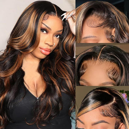 26 Inch Ombre Lace Front Wig Human Hair Pre Plucked with Baby Hair FB/30 HD Lace Front Wigs Human Hair 180% Density Highlight Body Wave Lace Frontal Wigs Human Hair Glueless Wigs