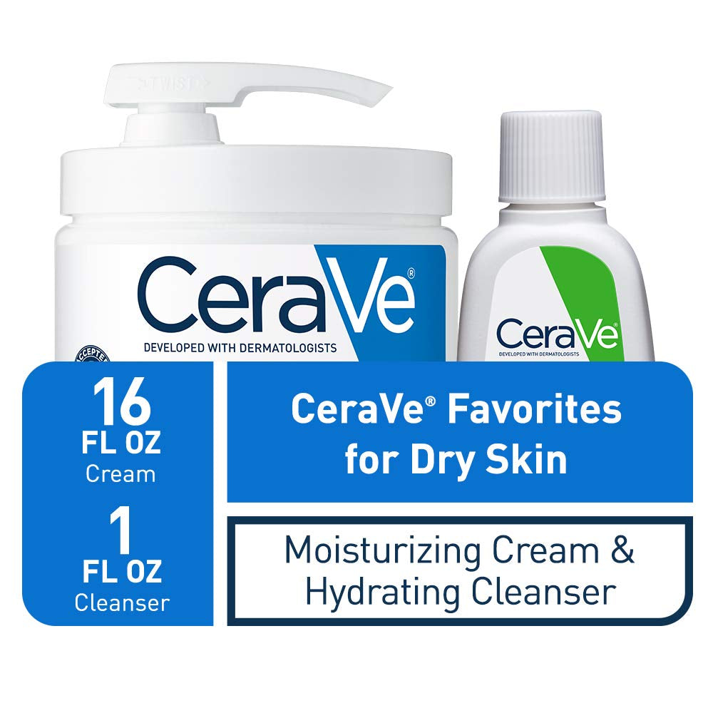 Moisturizing Cream Combo Pack | Contains 16 Ounce with Pump and 1 Ounce Hydrating Facial Cleanser Trial/Sample Size