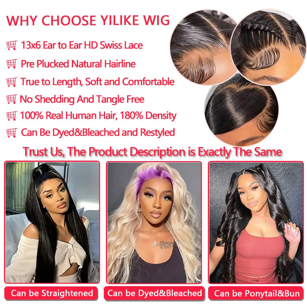 28 Inch 13X6 Lace Front Wigs Human Hair Pre Plucked Body Wave HD Lace Front Wigs Human Hair 180% Density Frontal Glueless Wigs Human Hair with Baby Hair