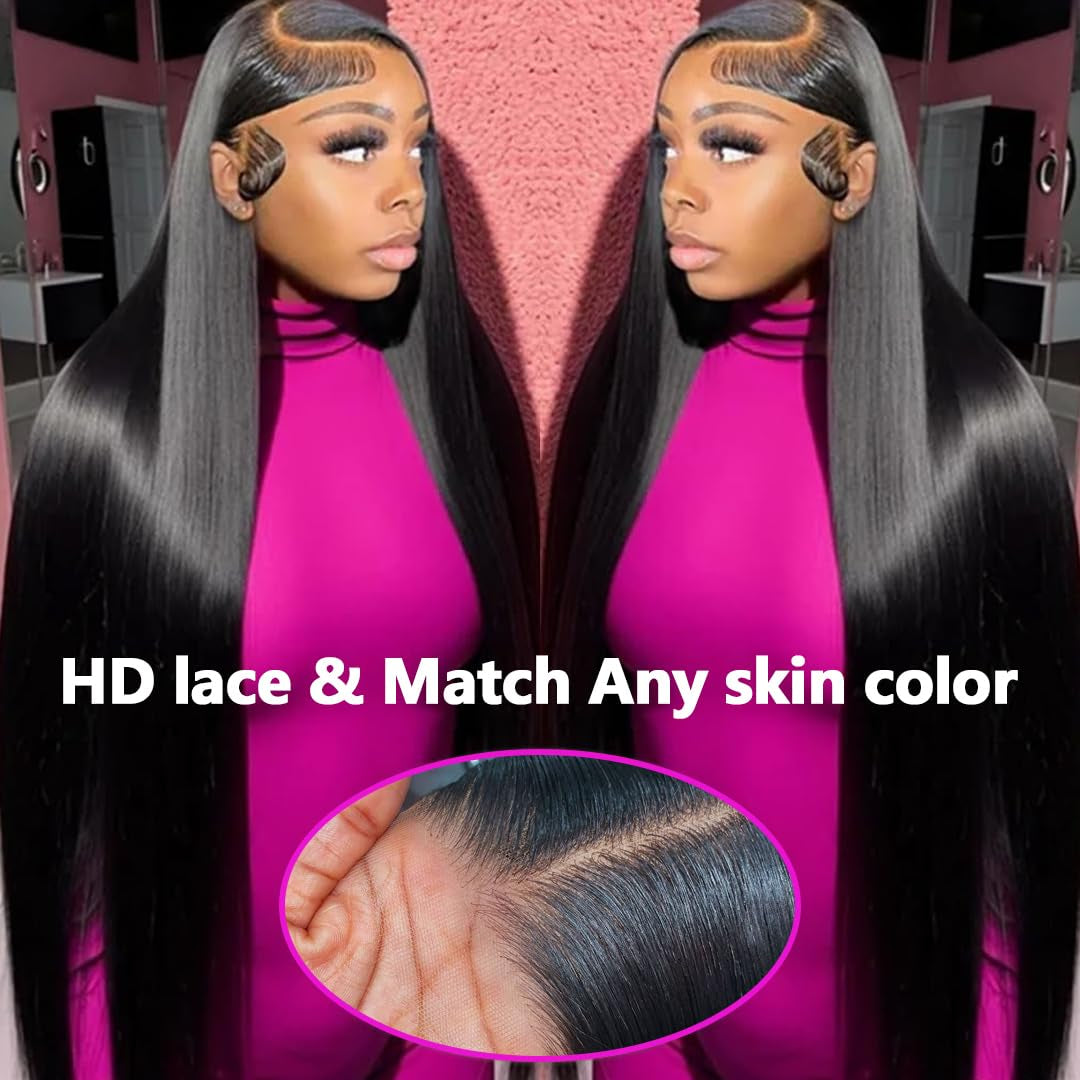 28 Inch Straight Lace Front Wigs Human Hair Pre-Plucked 180% Density Glueless 13X4 HD Lace Frontal Wigs Human Hair Natural Hairline Brazilian Virgin Human Hair for Black Women with Baby Hair