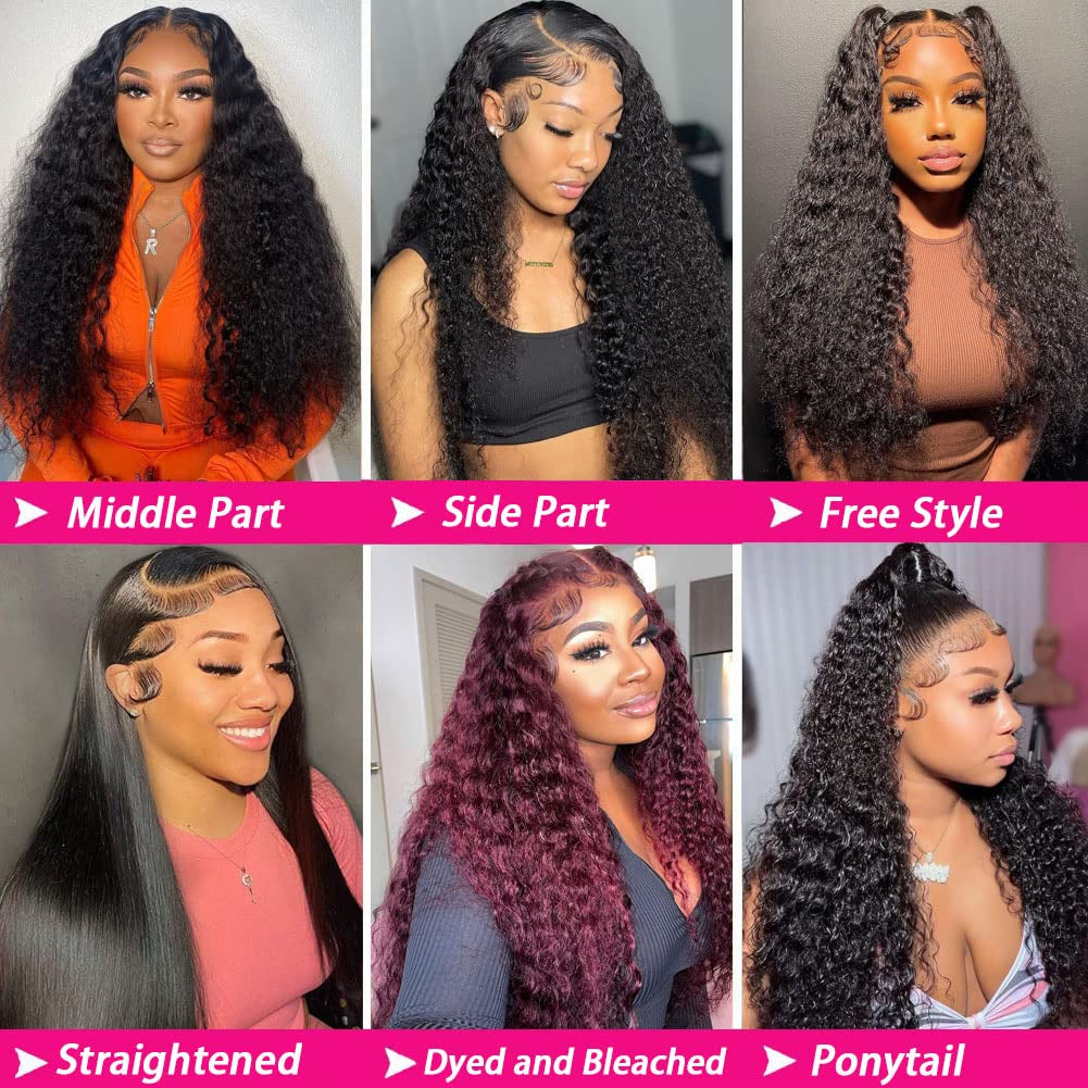 13X4 Deep Wave Lace Front Wigs Human Hair 180% Density Deep Wave Frontal Wigs Human Hair HD Lace 26 Inch Curly Wigs for Black Women Pre Plucked with Baby Hair Curly Lace Front Wig Human Hair