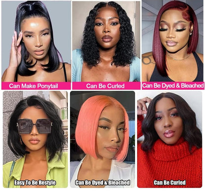 Bob Wig Human Hair, 13X4 HD Lace Front Wigs, 12Inch Glueless Transparent Lace Frontal Bob Wigs, Pre Plucked with Baby Hair, 180% Density 12A Brazilian Short Bob Wig for Women (Natural Color)