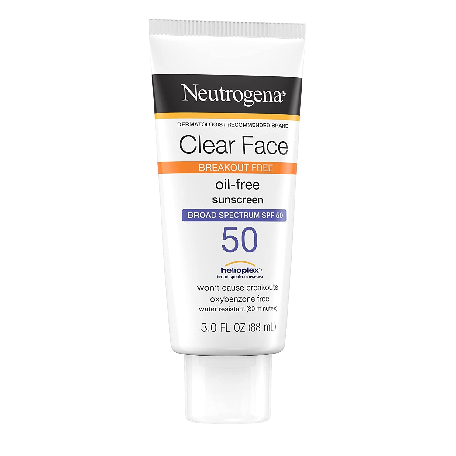 Clear Face Liquid Lotion Sunscreen for Acne-Prone Skin, Broad Spectrum SPF 50 UVA/UVB Protection, Oil-, Fragrance- &amp; Oxybenzone-Free Facial Sunscreen, Non-Comedogenic, 3 Fl. Oz