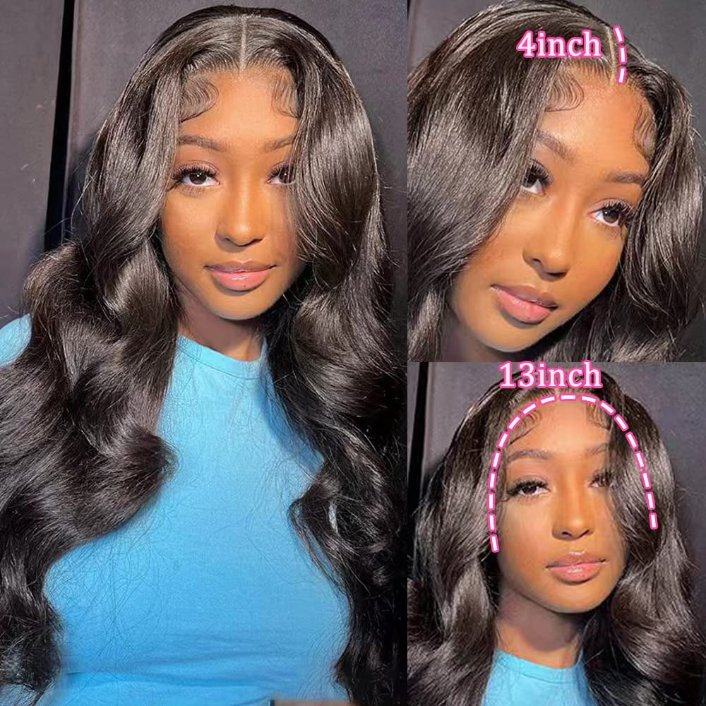 Body Wave Lace Front Wigs Human Hair Pre Plucked 13X4 HD Lace Frontal Wigs Human Hair 180 Density Natural Black Wigs for Women Human Hair Lace Front Wig with Baby Hair Glueless 22 Inch