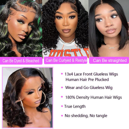 Lace Front Wigs Human Hair Pre Plucked Glueless Wigs for Women Body Wave 13X4 Lace Frontal Wear and Go Wigs for Beginners 180% Density Brazilian Virgin Human Hair Wig(14 Inch)