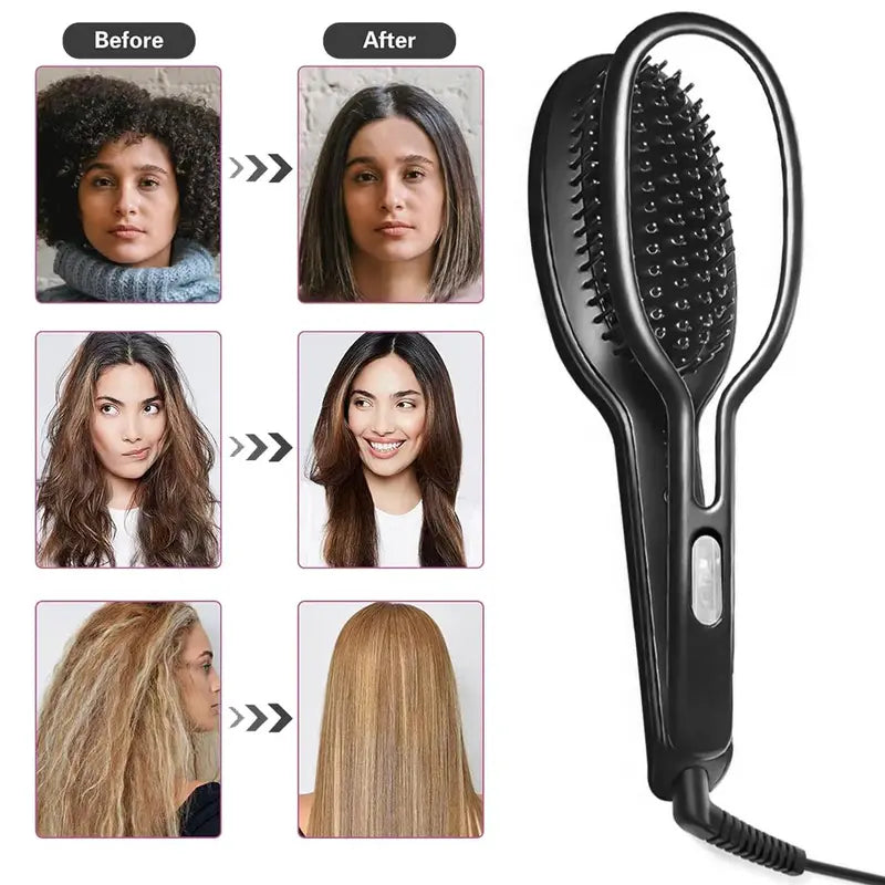 2-In-1 Hair Straightening Comb, Straightening Comb for Hair Electric, Ceramic Straightening and Curling Brush, Quick Heating, One-Button Ccontrol, Portable Straightening Brush for Home, Salon, Travel, Gift for Women, Gift for Mom, Mother&