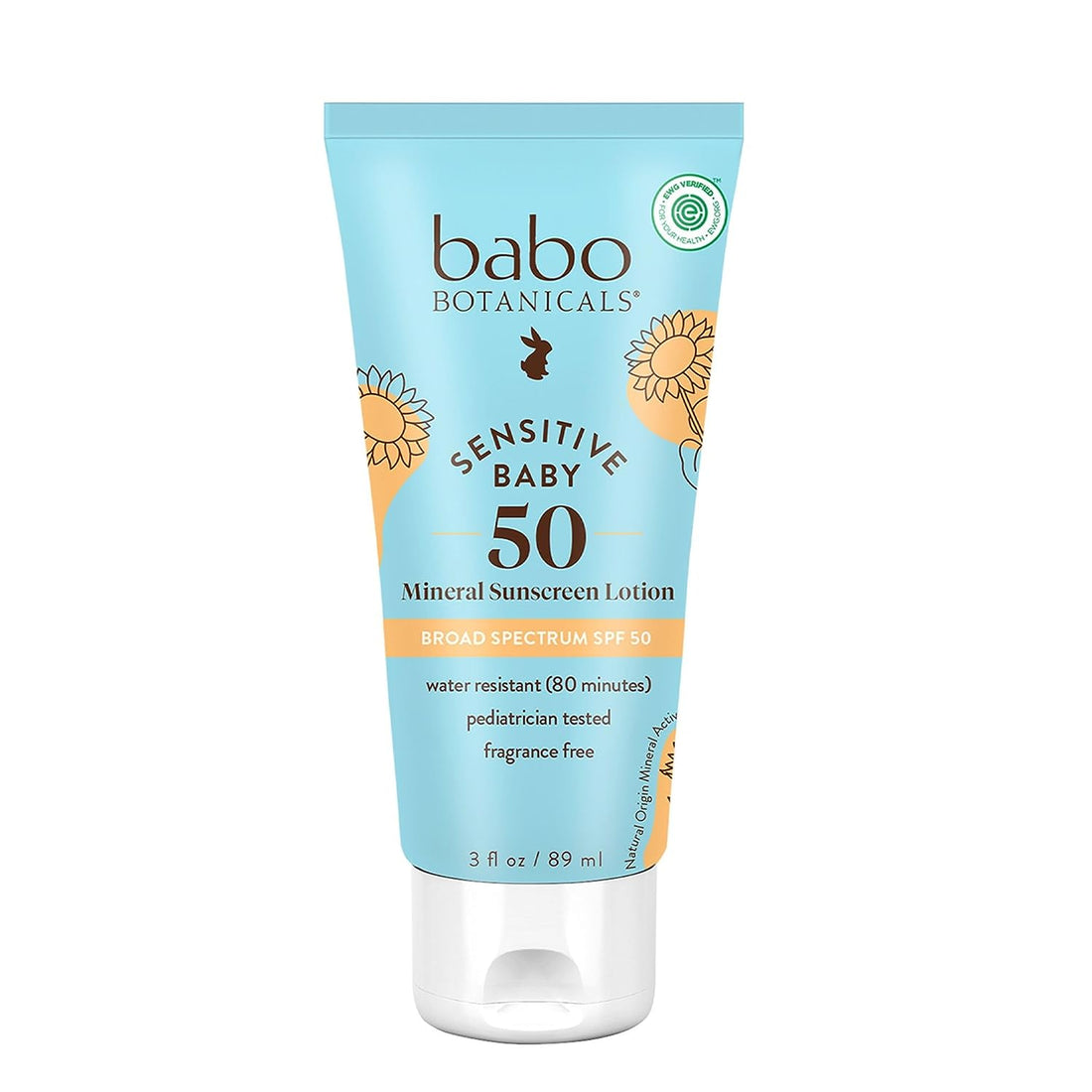 Babo Botanicals Sensitive Baby Mineral Sunscreen Lotion SPF50 - Natural Zinc Oxide - Face &amp; Body - Fragrance-Free - Water-Resistant - EWG Verified - Vegan - Extra Sensitive Skin - for Babies &amp; Kids