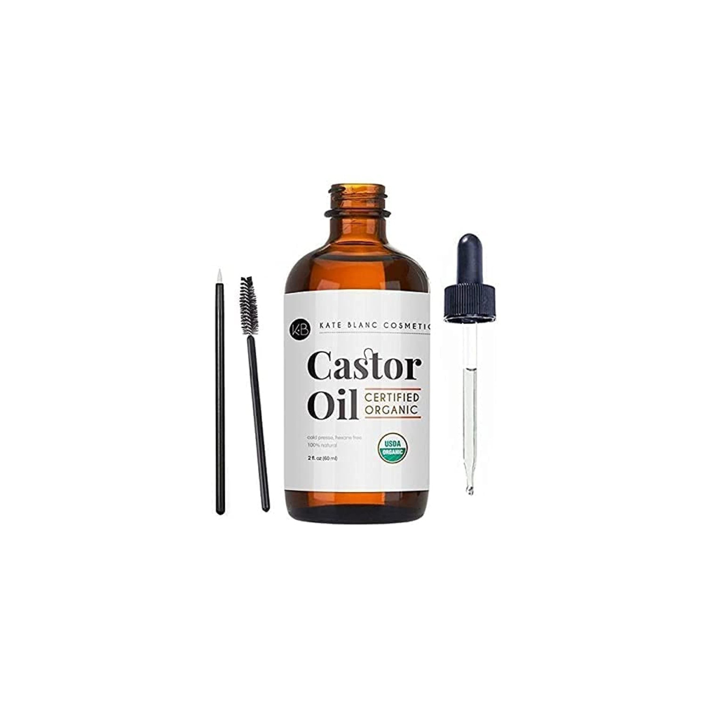 Castor Oil (2Oz), USDA Certified Organic, 100% Pure, Cold Pressed, Hexane Free. Stimulate Growth for Eyelashes, Eyebrows, Hair. Skin Moisturizer &amp; Hair Treatment Starter Kit